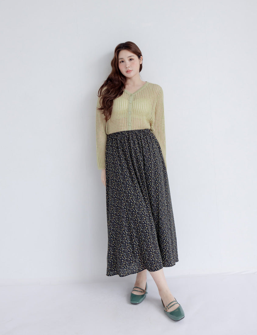 Sweet & Feminine Floral Flared Maxi Skirt