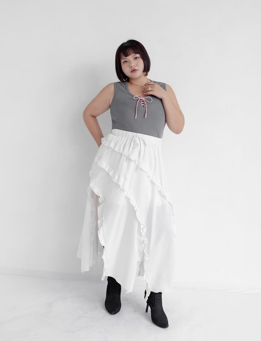MUA! U-Neck Colorblock Wide-Strap Tie Plus Size Tank