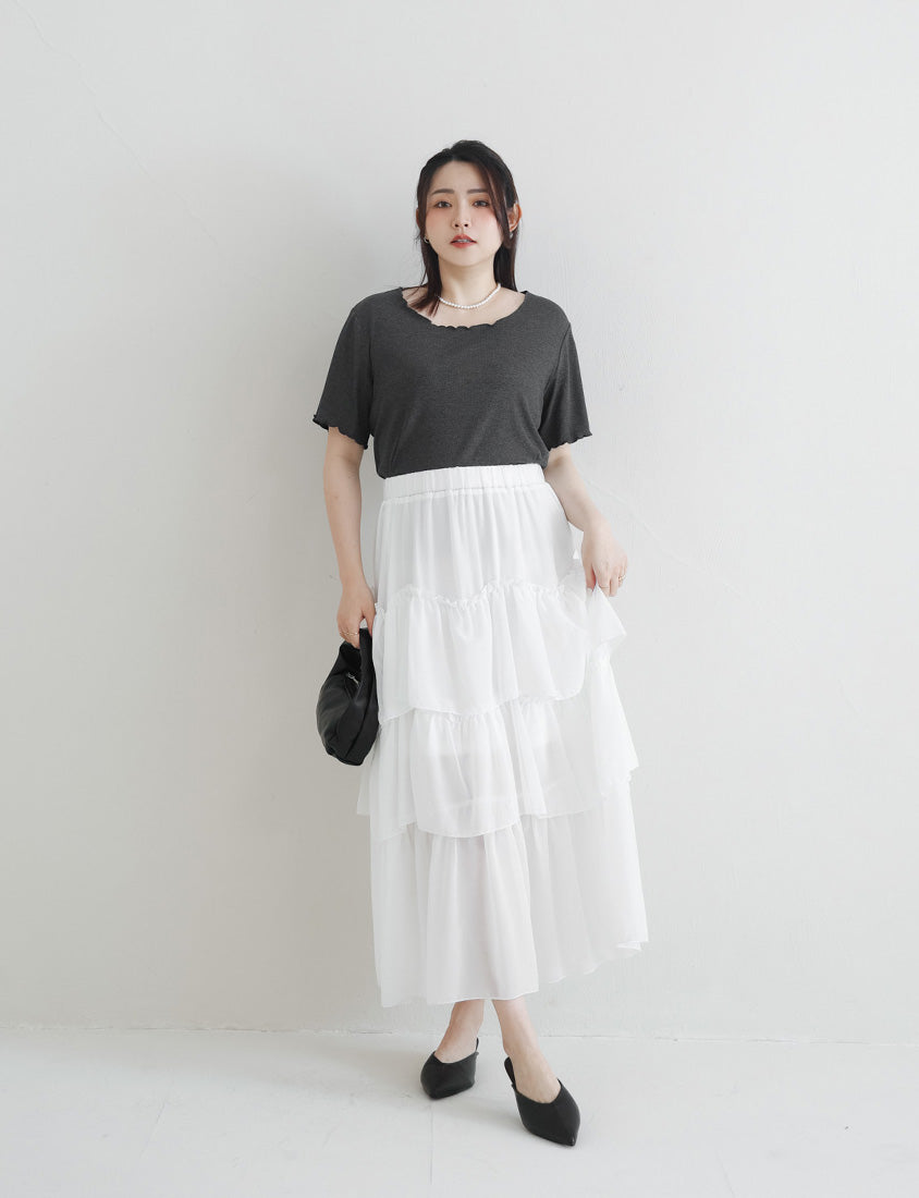 MISS. Versatile Wavy Edge Textured Plus Size Ribbed Top