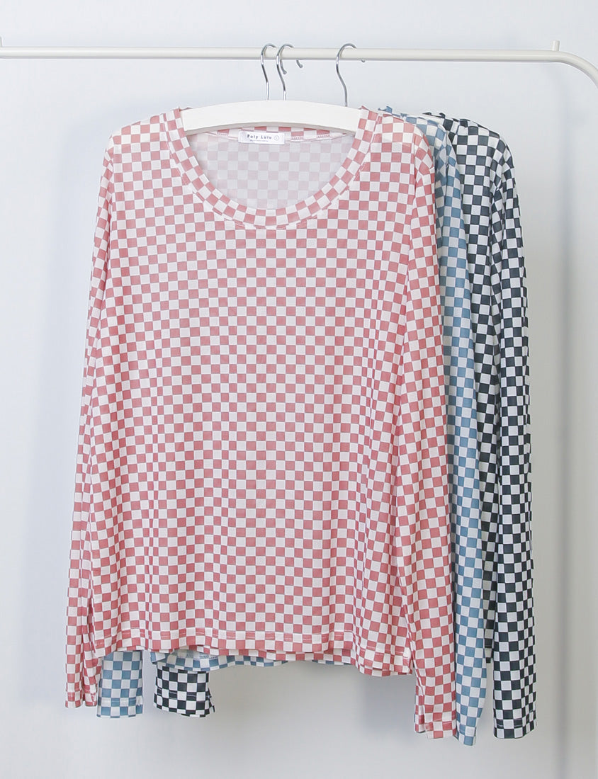 MUA! Sexy Checkered Mesh Long Sleeve Plus Size Top