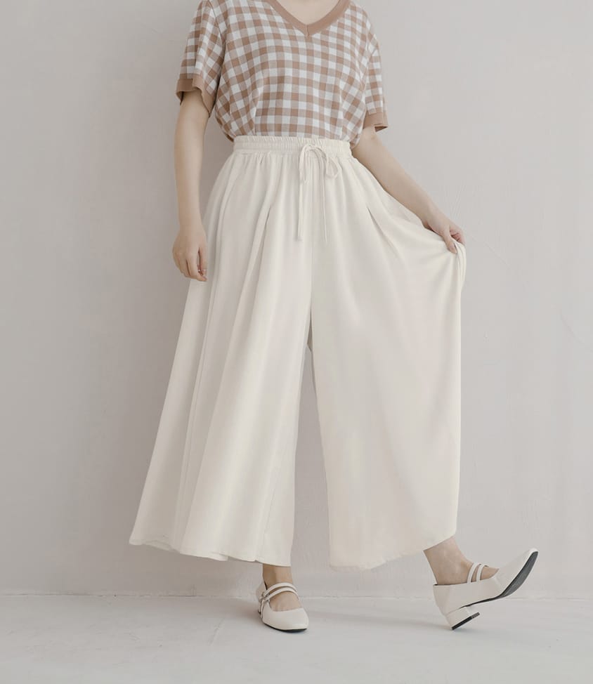 Korean Style Large Pleated Elastic Waist Tie Plus Size Wide Leg Pants