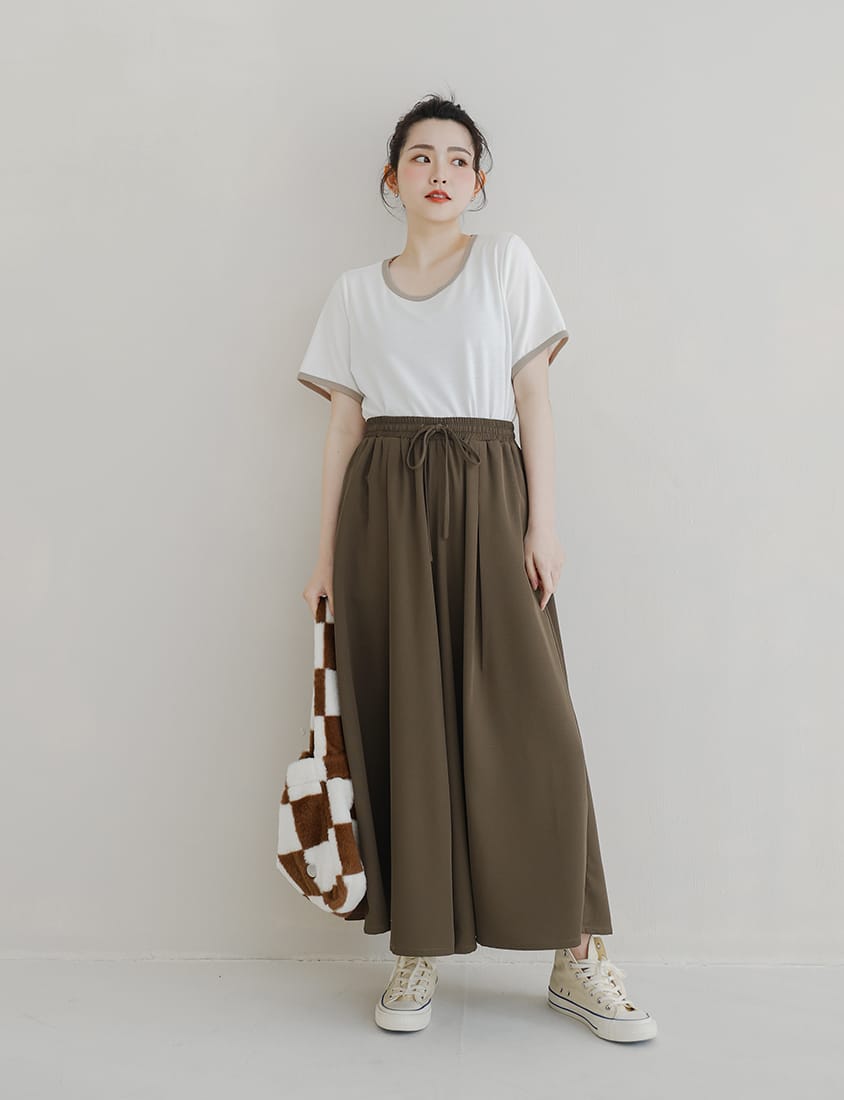 Korean Style Large Pleated Elastic Waist Tie Plus Size Wide Leg Pants
