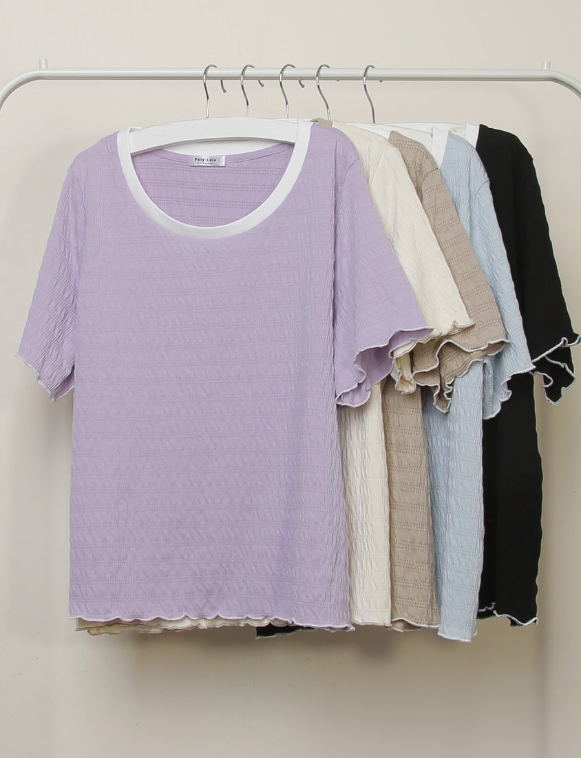Multicolor Crew Neck Color-Block Crinkled Plus Size Short Sleeve Top