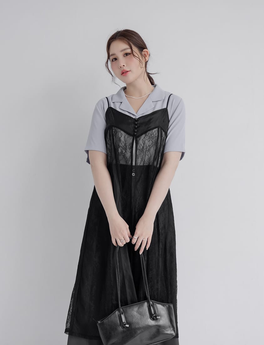 MISS. Elegant Sheer Lace Adjustable Strap Plus Size Cover Up