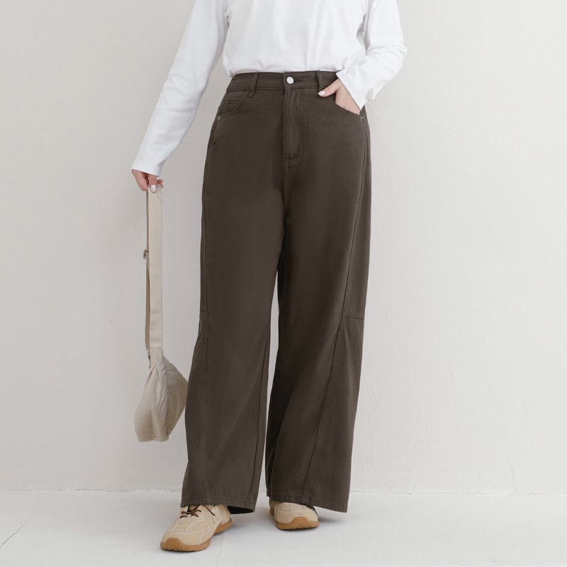 Everyday Versatile Twill Plus Size Straight-Leg Wide Pants