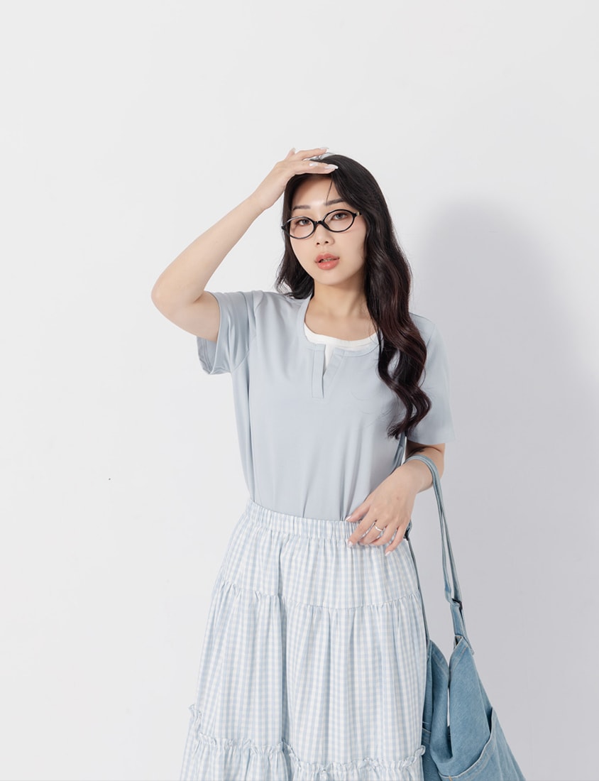 Versatile V-Neck Faux Two Piece Plus Size Tee