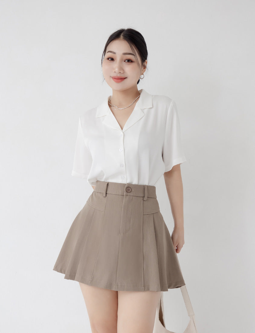 MISS. Glossy Satin Cuban Collar Plus Size Shirt With Floral Buttons