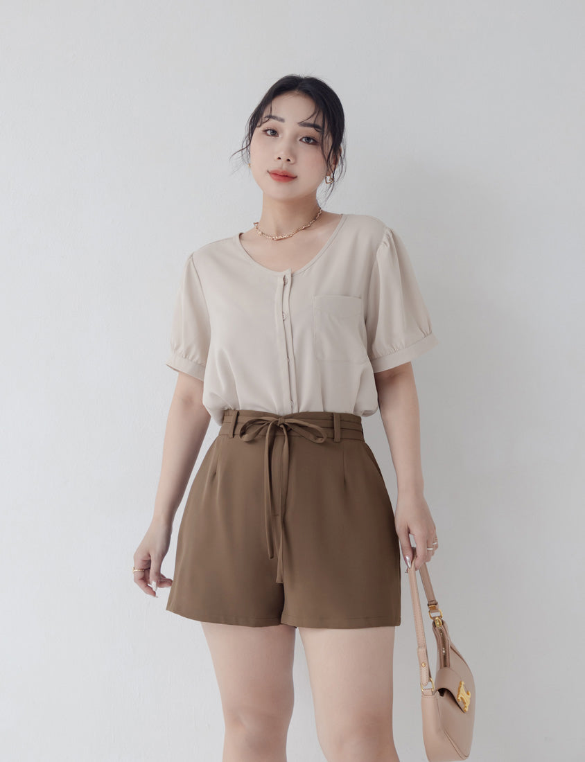 MISS. Silky Cool Plus Size Tailored Shorts (with Waist Tie)