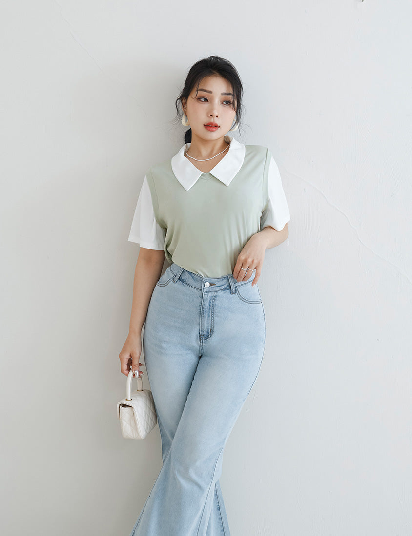 MISS. Lyocell Cooling Faux Two-Piece Plus Size Top