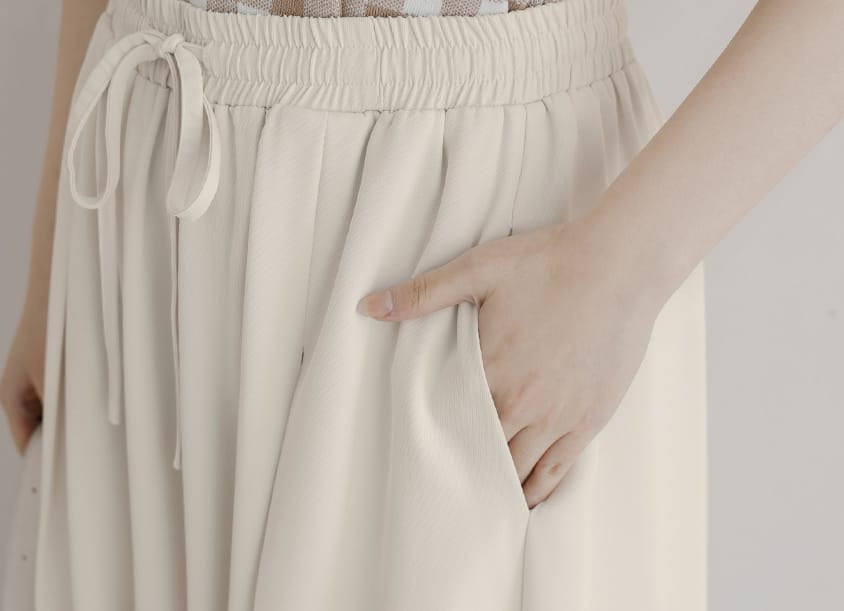 Korean Style Large Pleated Elastic Waist Tie Plus Size Wide Leg Pants