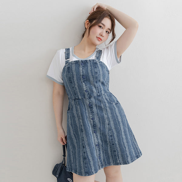 Adjustable Ruffled Plus Size Denim Overall Dress