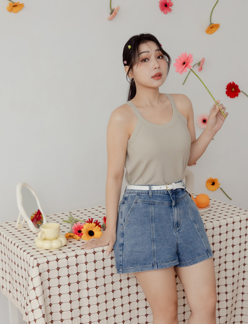 Pobra. Airy Halter Neck Ribbed Sleeveless Plus Size Bra Top