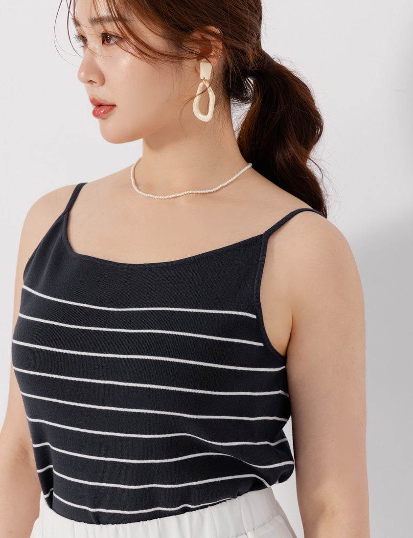 MISS. Versatile Soft Skin Stripe Knit Plus Size Tank Top