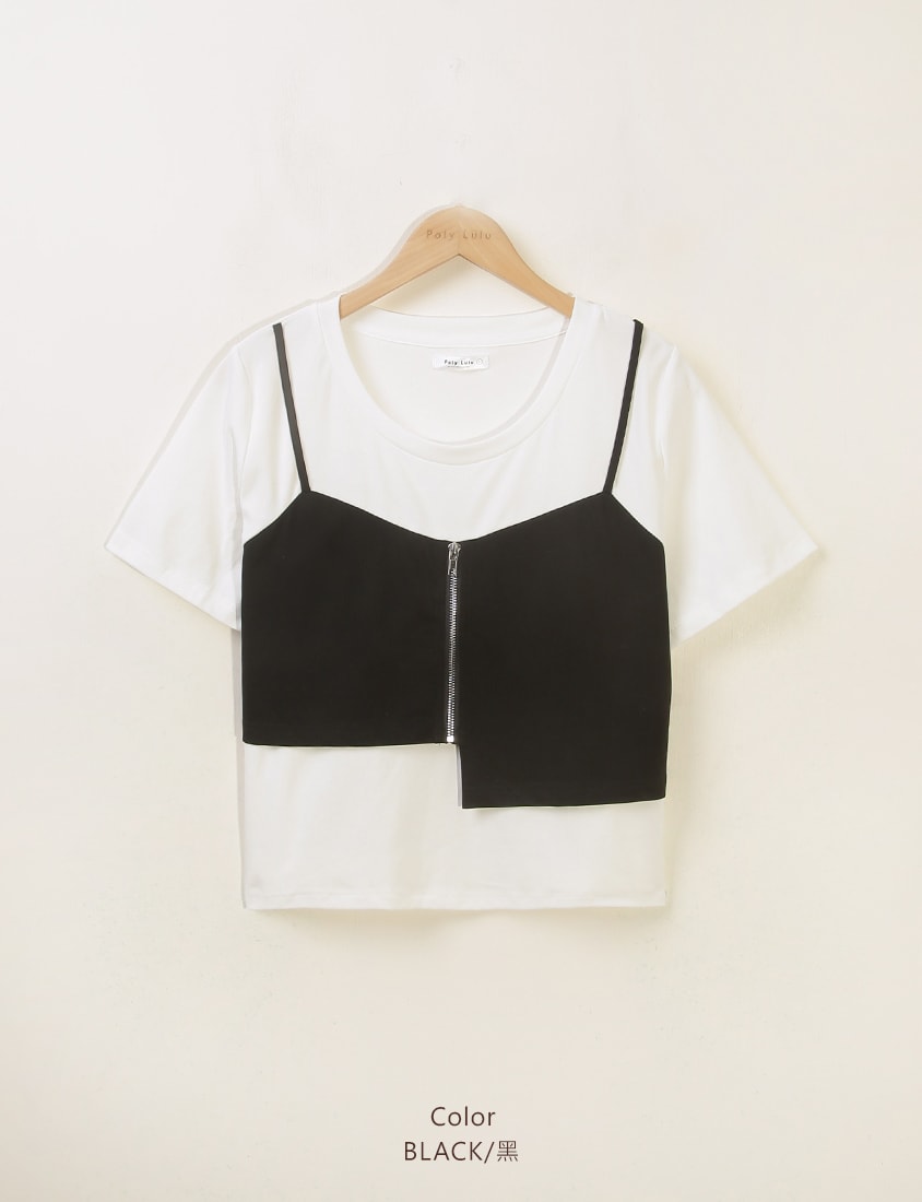 Asymmetric Front Zip Plus Size Layered Tee