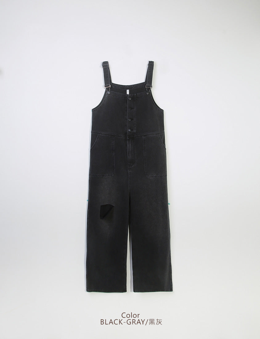 Distressed Button-Up Plus Size Denim Overalls