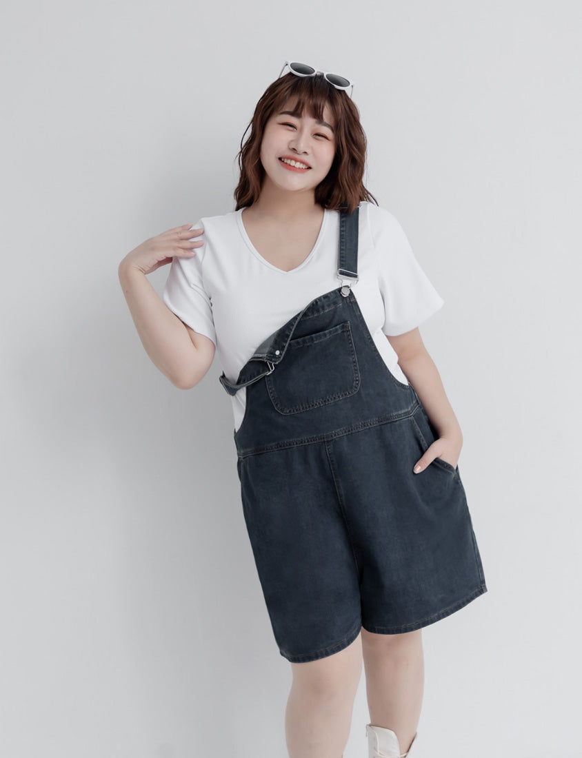 Pobra. Airy Ribbed V-Neck Short Sleeve Plus Size Bratop