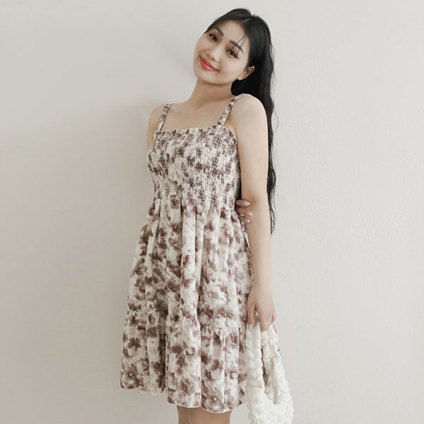 Sweet Tie-Dye Full Smocked Plus Size Strap Mini Dress