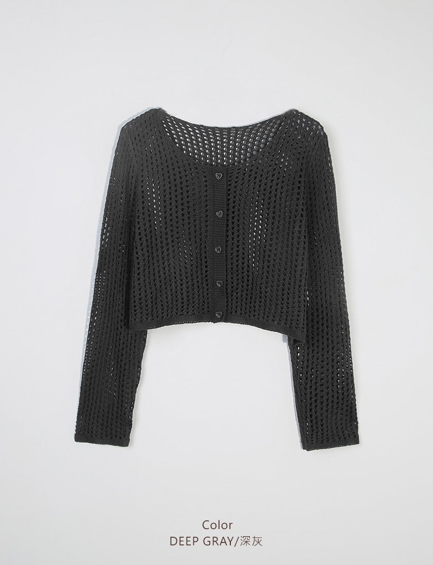 Knit Eyelet Hollow Faux Button Plus Size Top