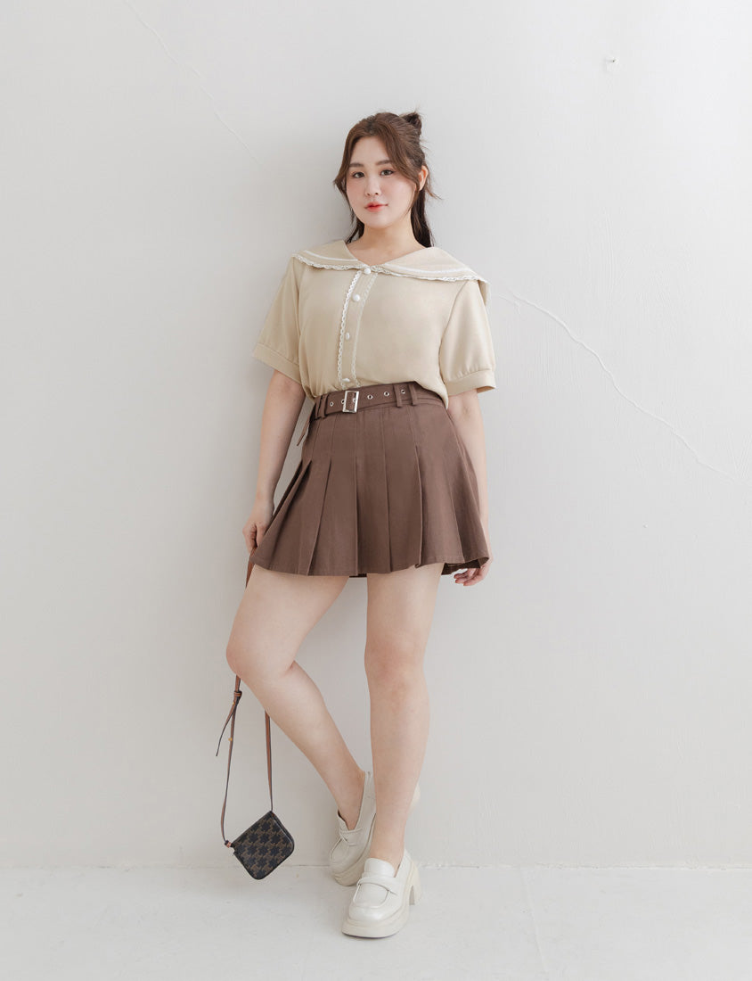 Space Cotton Sailor Collar Plus Size Lace Top
