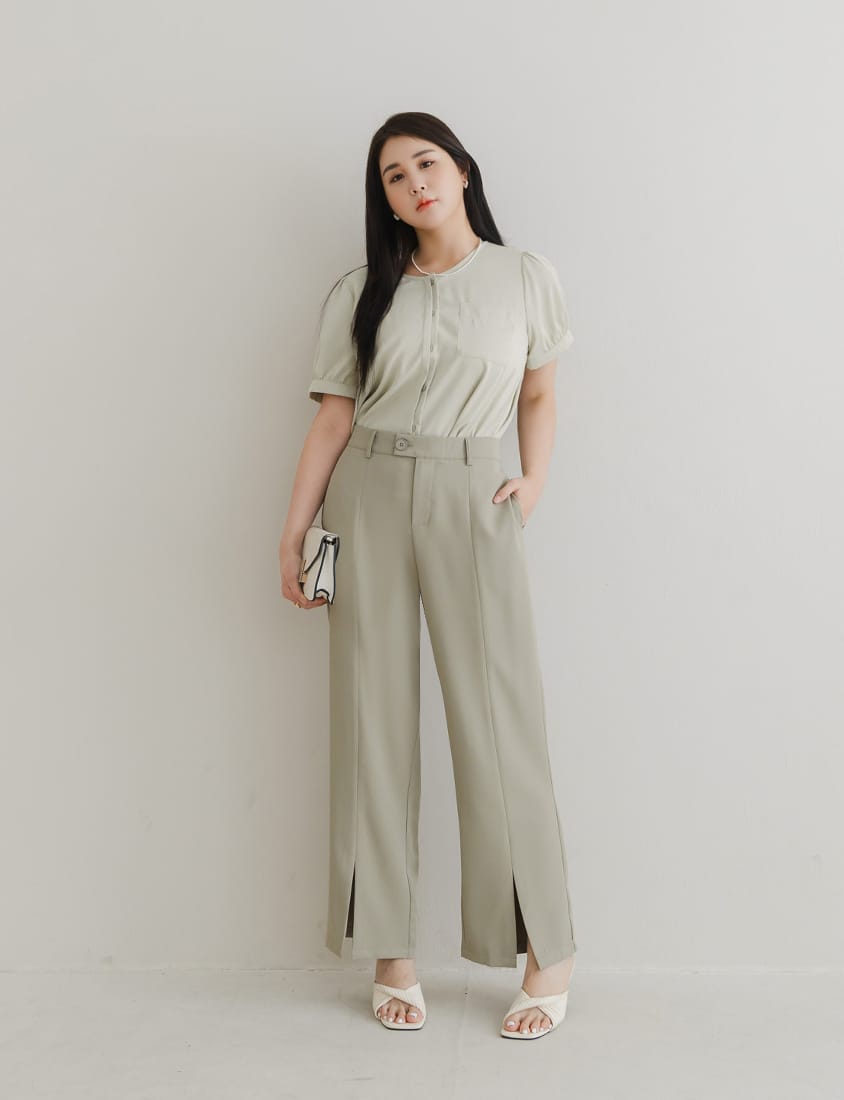 MISS. Minimalist Double Placket Pocket Plus Size Blouse
