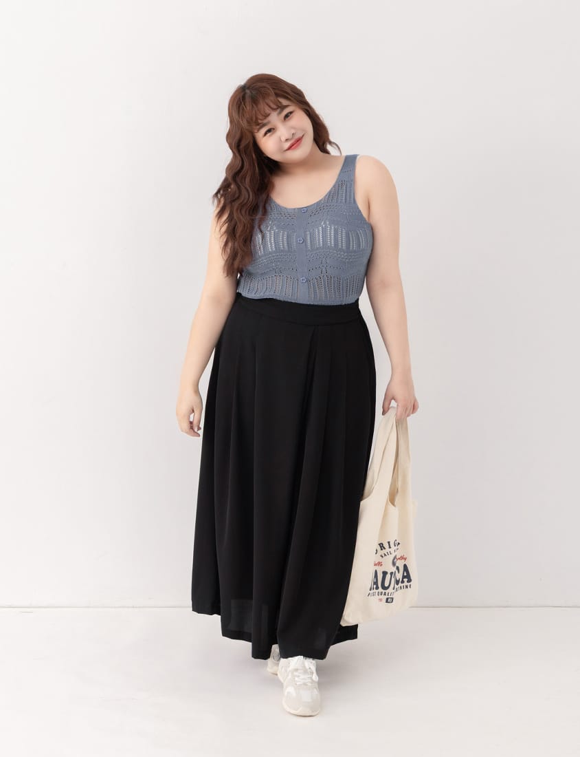 Elegant Pleated Back Elastic Waist Plus Size Chiffon Skort