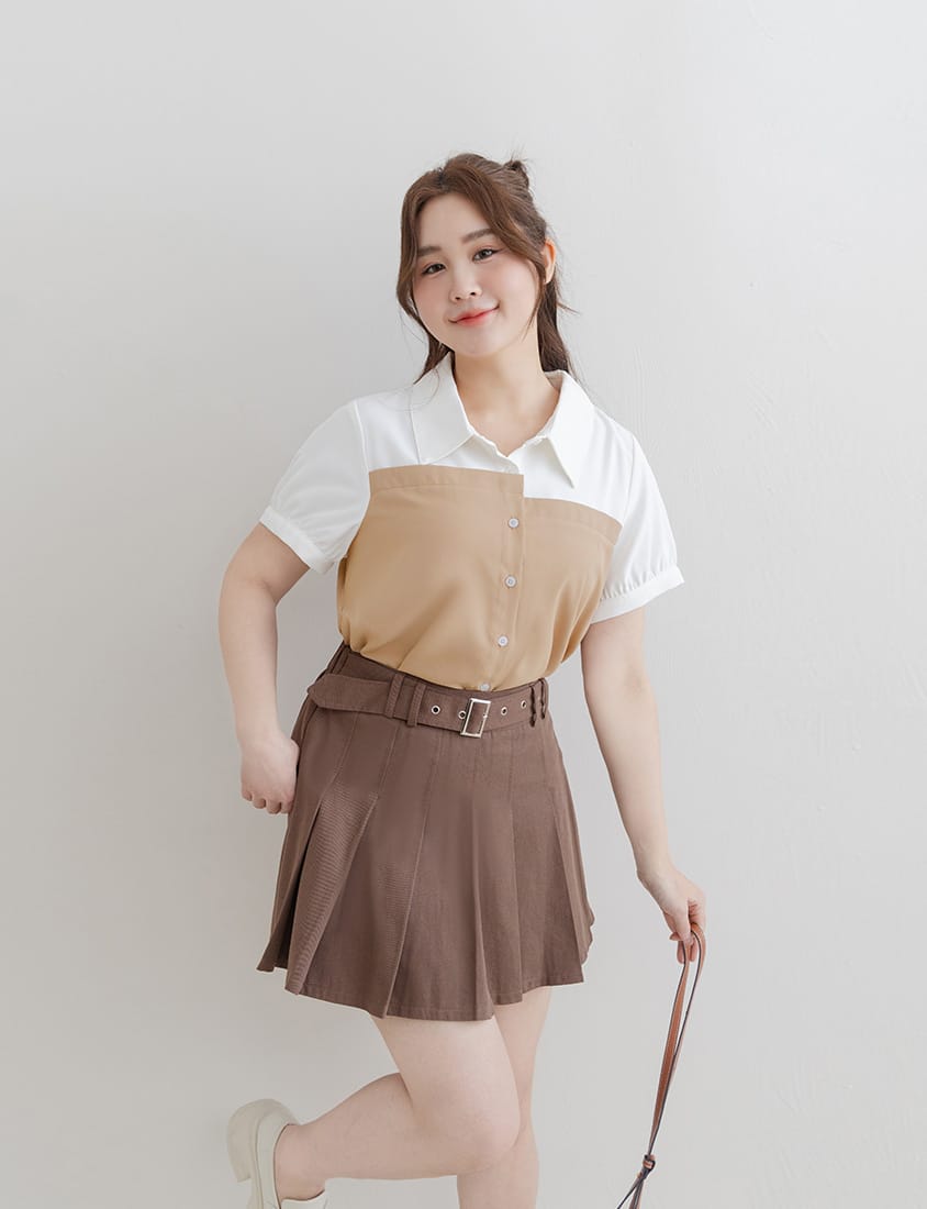 Faux Two-Piece Asymmetric Color-Block Plus Size Shirt
