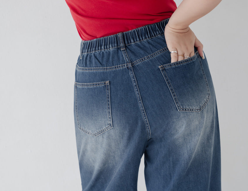 MUA! Distressed Denim Elastic Back Plus Size Wide Leg Jeans