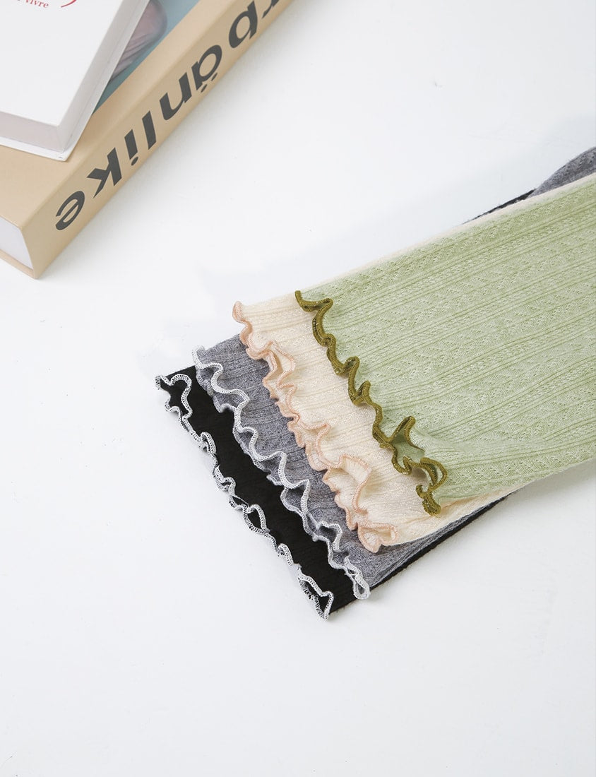 Contrast Lettuce-Edge Jacquard Plus Size Long Sleeve Top