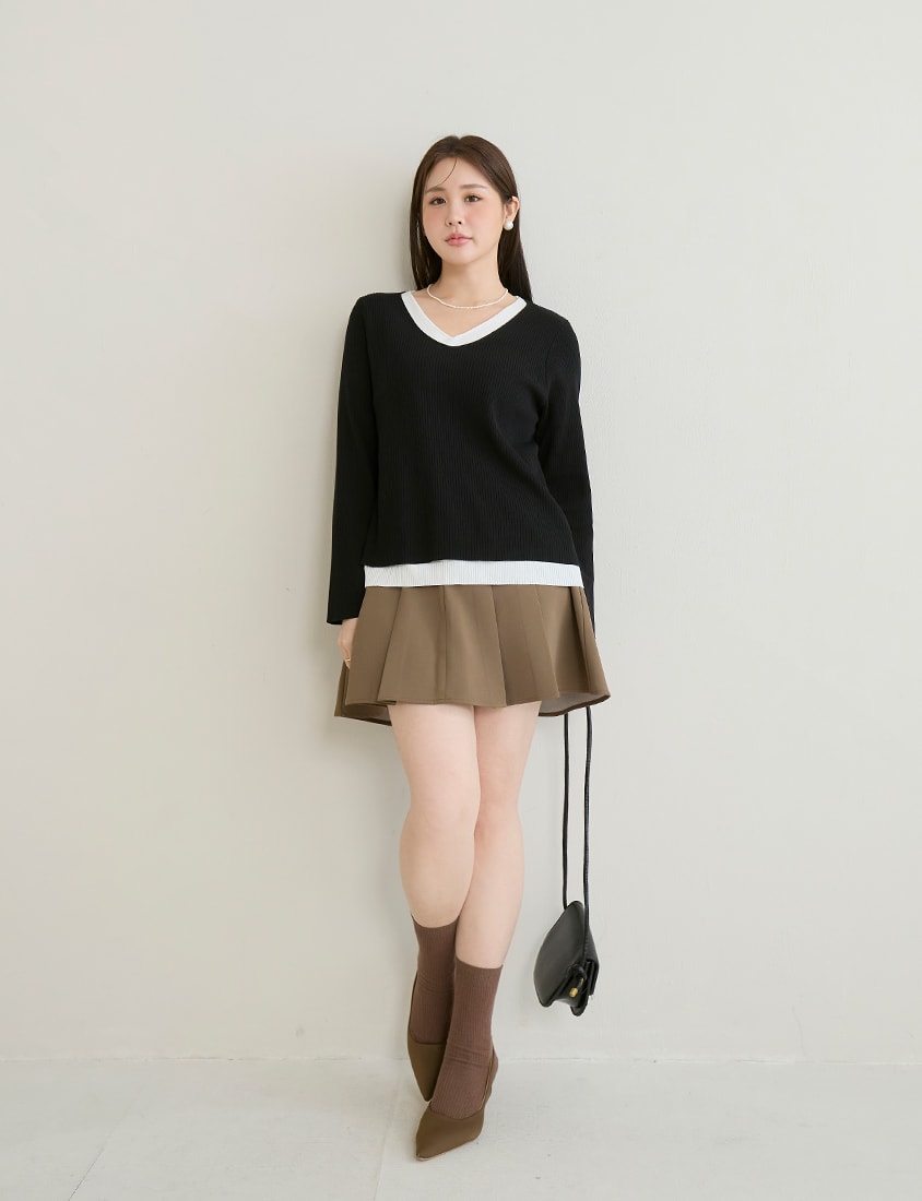 MISS. Faux Two Piece Ribbed Knit Plus Size Long Sleeve Top