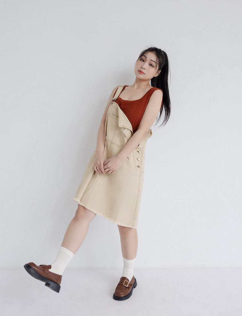 Adjustable Twill Cotton Strap Plus Size Midi Dress