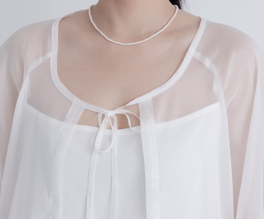 MISS. Faux Two-Piece Sheer Front-Tie Plus Size Top