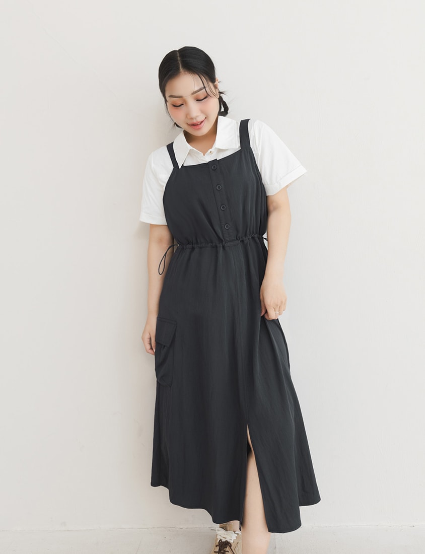 Chic Cargo Pocket Plus Size Overall Dress