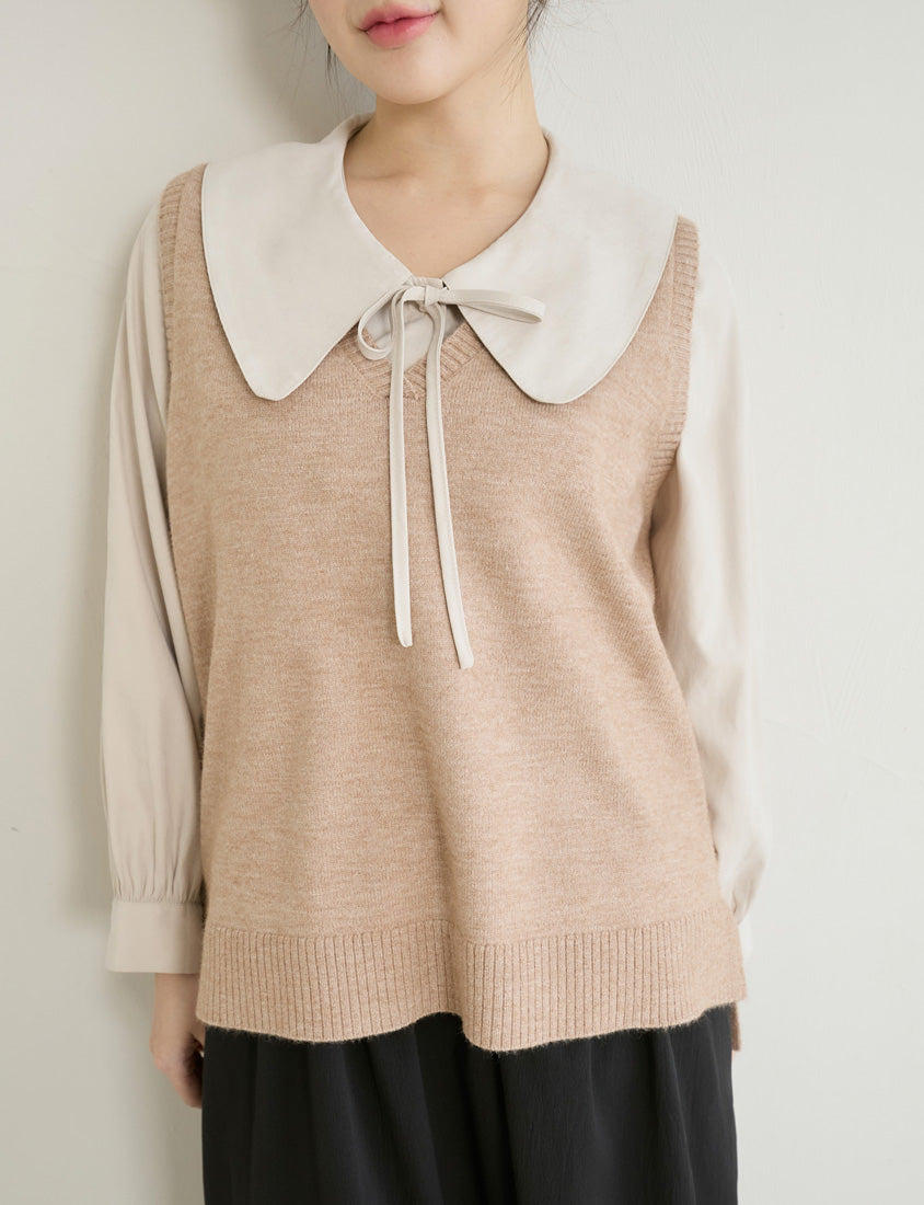 Versatile Multicolor V-Neck Mid-Length Plus Size Knit Vest