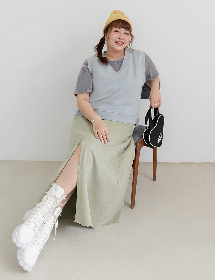 Sweet Versatile V-Neck Cotton Side Slit Plus Size Vest