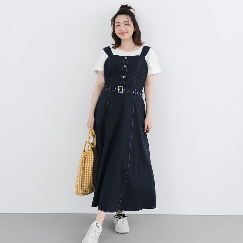 Soft Cotton Linen Stitch A-Line Plus Size Maxi Skirt (with Belt)