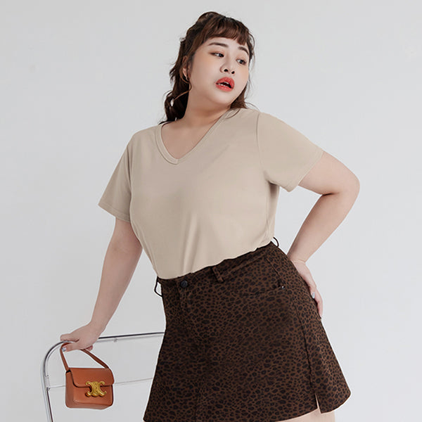 V-Neck Multicolor Plus Size Comfy Slim Tee
