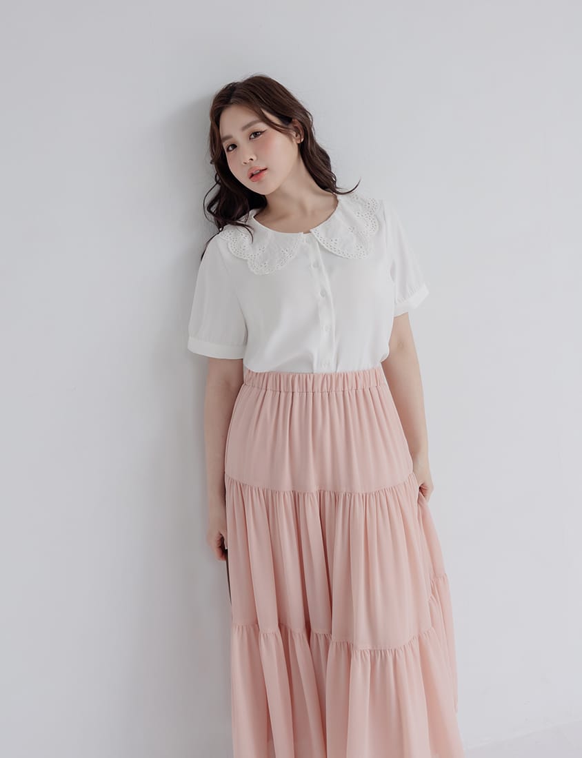 Sweet Lace Collar Puff Sleeve Plus Size Blouse
