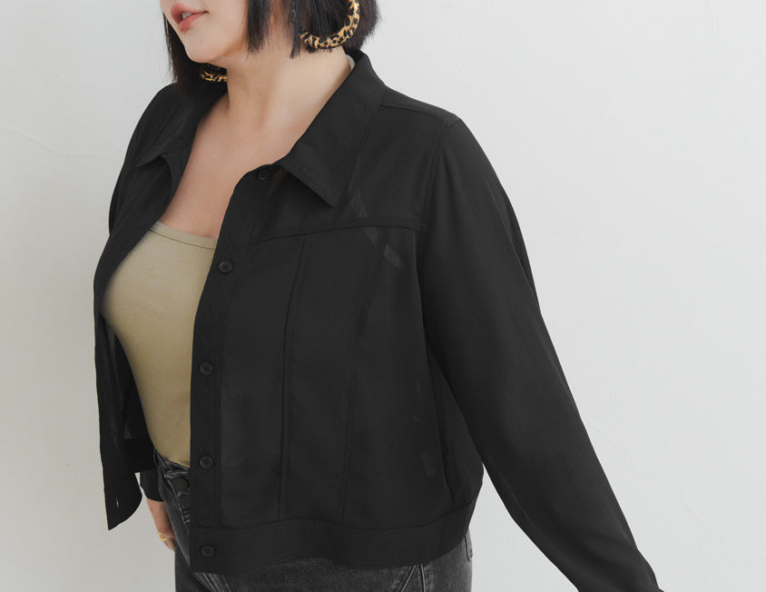 MUA! Sheer Textured Stitch Plus Size Cropped Jacket