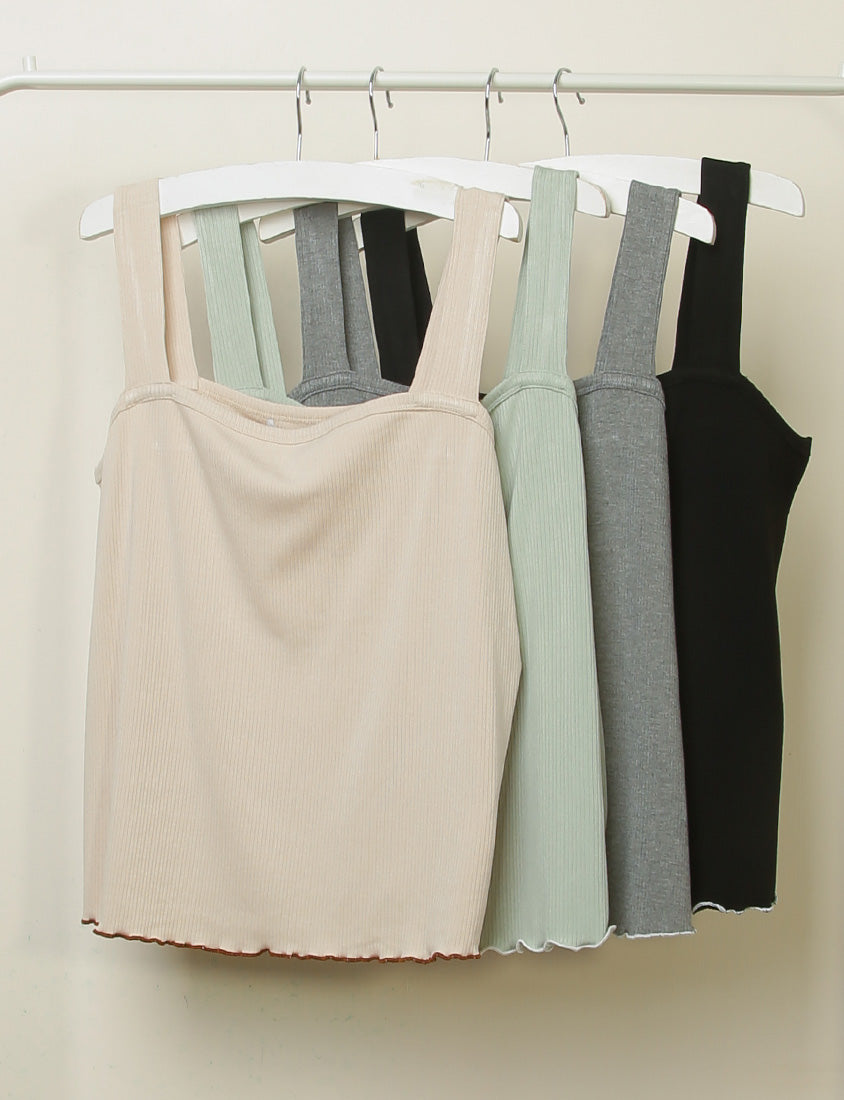 Ribbed Wide Strap Wavy Edge Plus Size Tank Top