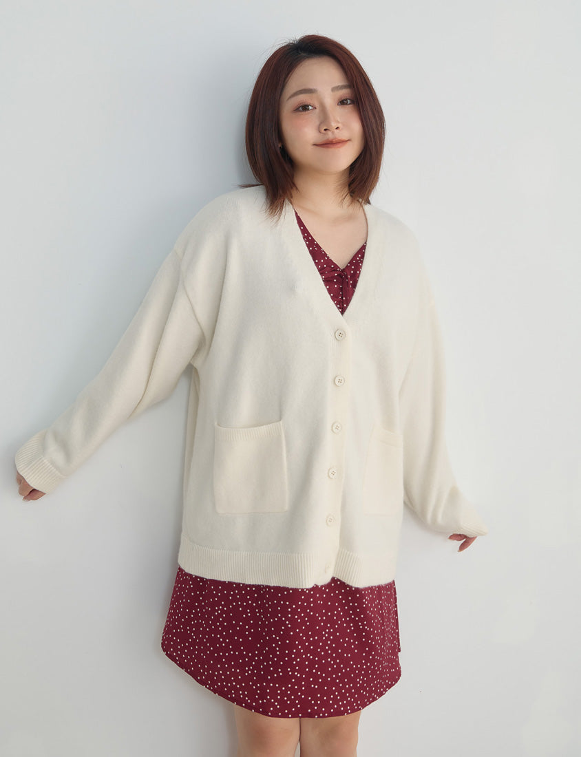 Classic V-Neck Multicolor Longline Plus Size Knit Cardigan