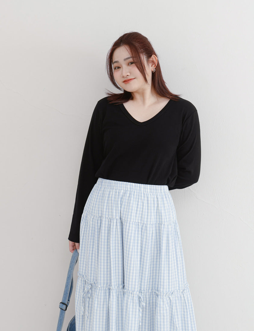 V-Neck Slim Fit Plus Size Long Sleeve Tee