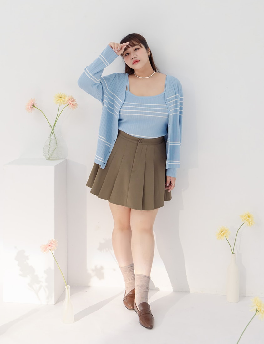 MISS. Contrast Stripe Ice Silk Knit Plus Size Tank Top