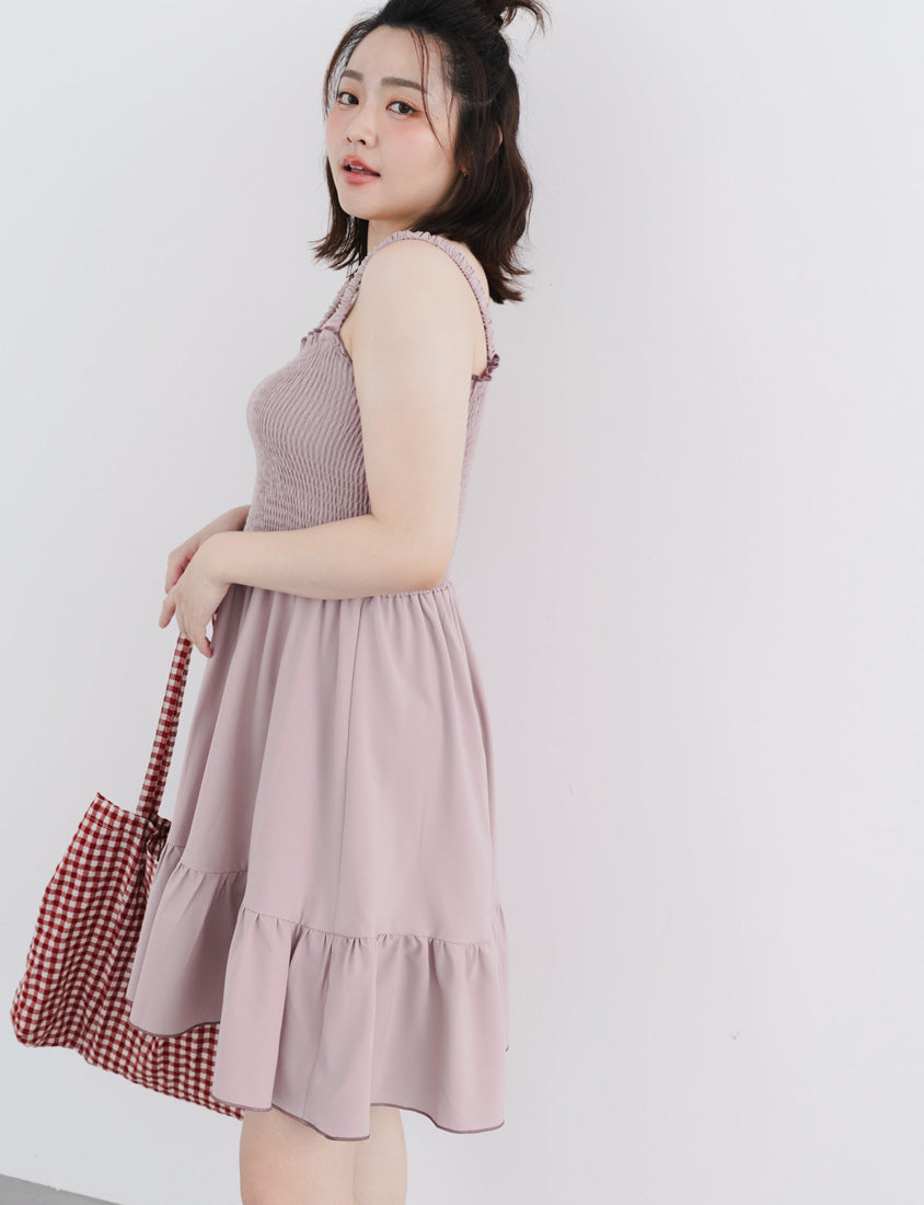 Colorblock Ruffle Trim Smocked Tiered Plus Size Mini Dress