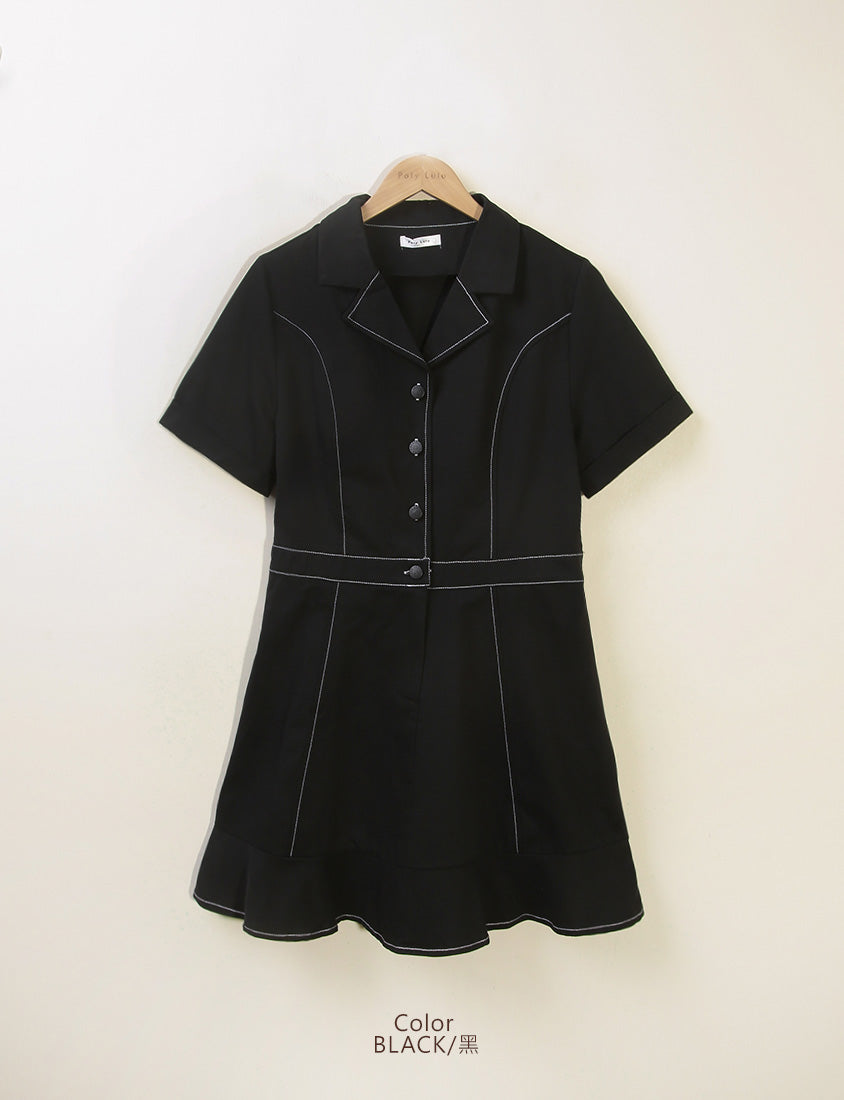 Twill Cuban Collar Cargo Ruffle Hem Plus Size Mini Dress