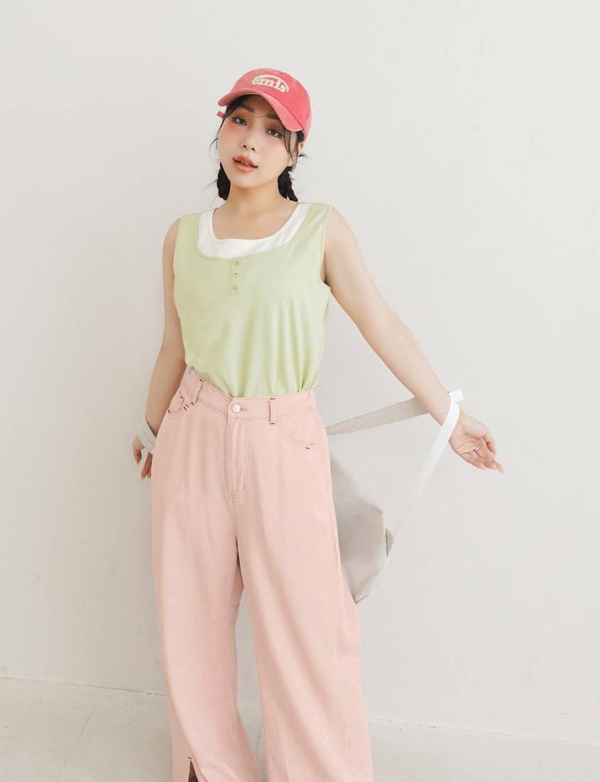 Versatile Faux Two Piece Button Front Plus Size Vest