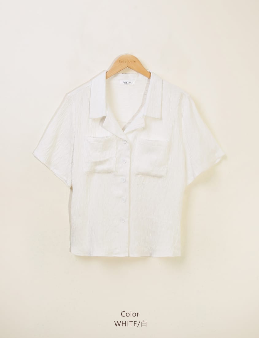 Cuban Collar Crinkled Texture Large Pocket Plus Size Shirt