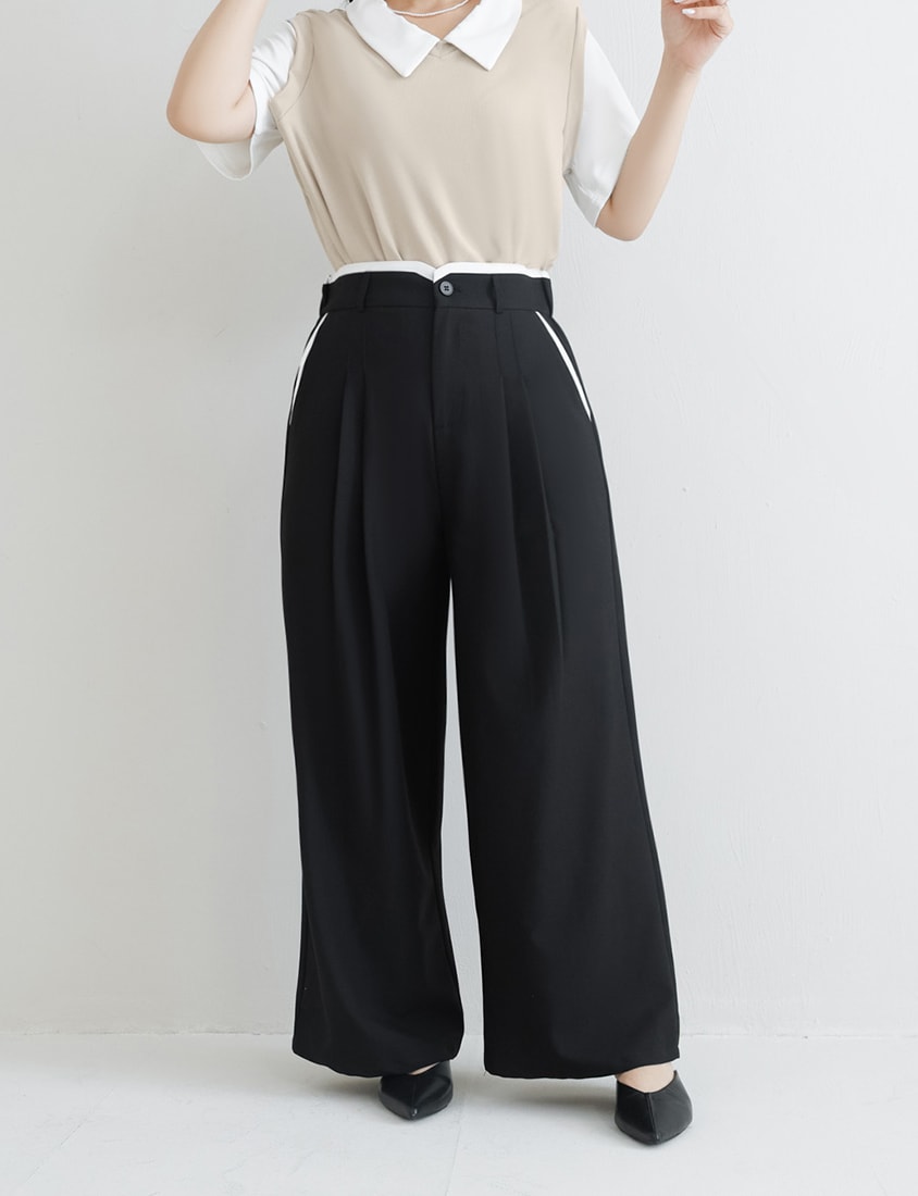 MISS. Contrast Waist Pleated Plus Size Trousers