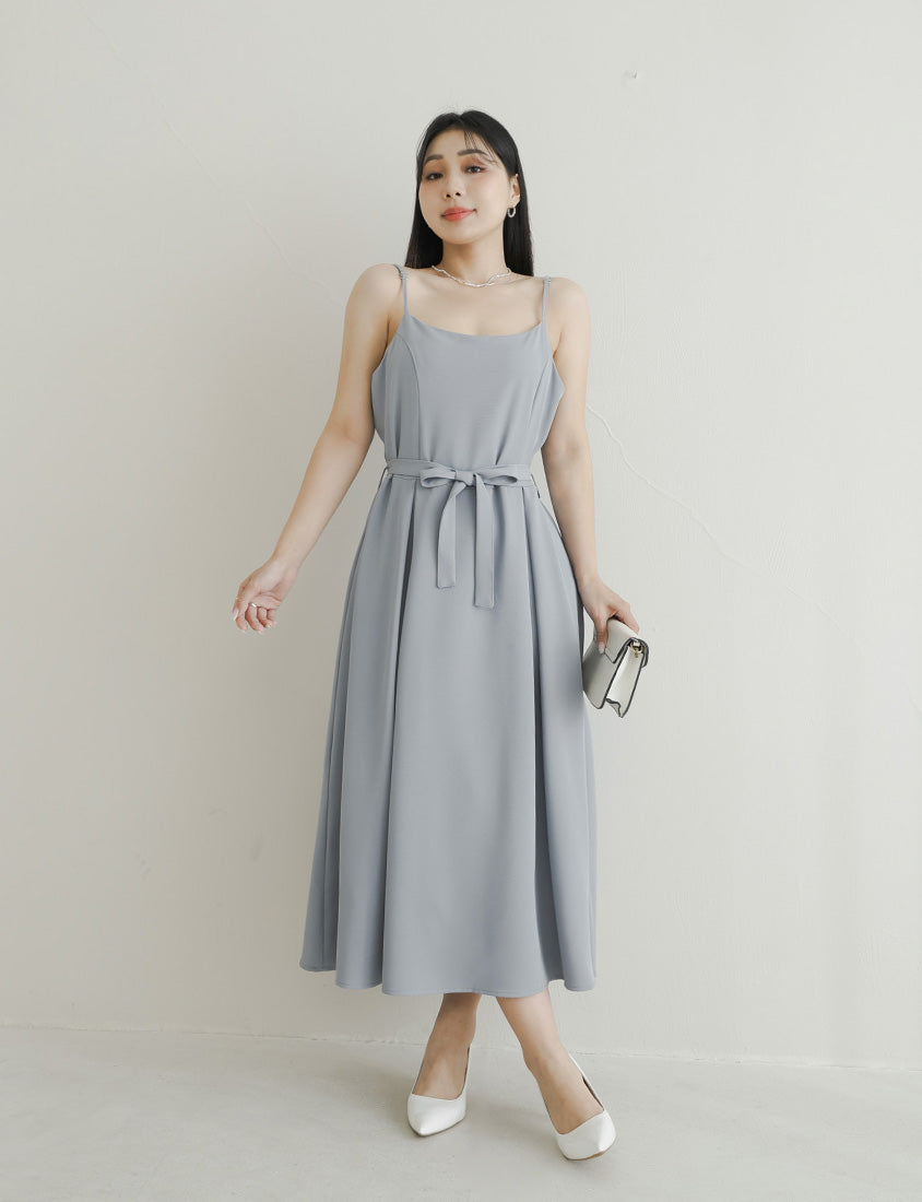 MISS. Silky Cool Pleated  Waist Tie Plus Size Cami Dress