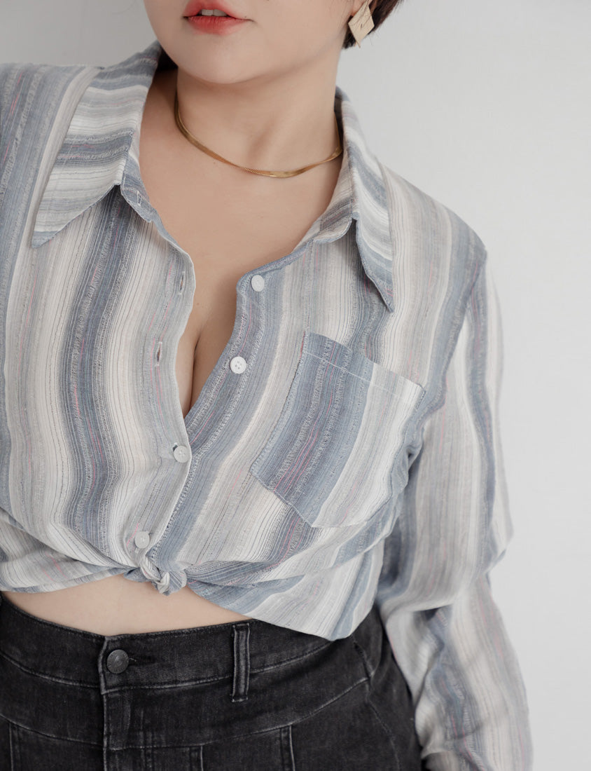 MUA! Tie-Dye Contrast Stripe Long Sleeve Plus Size Shirt