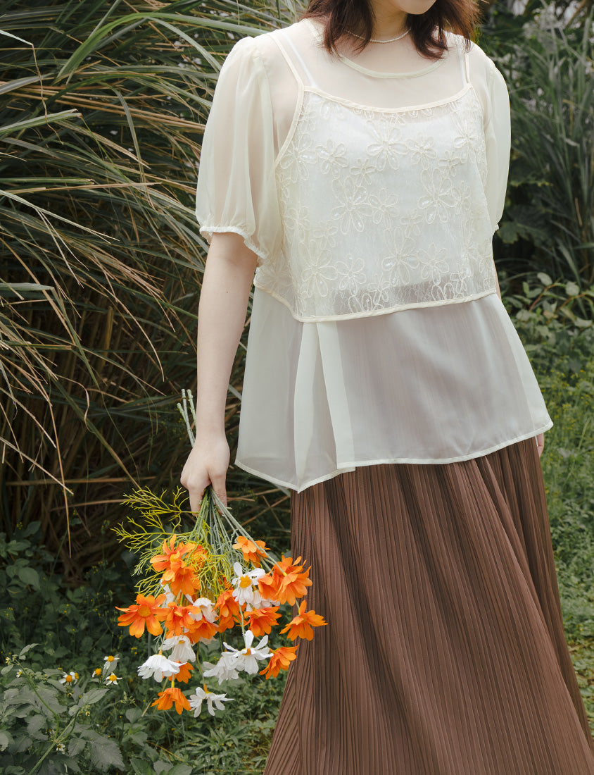 MISS. Sheer Lace Floral Plus Size Strap Cami